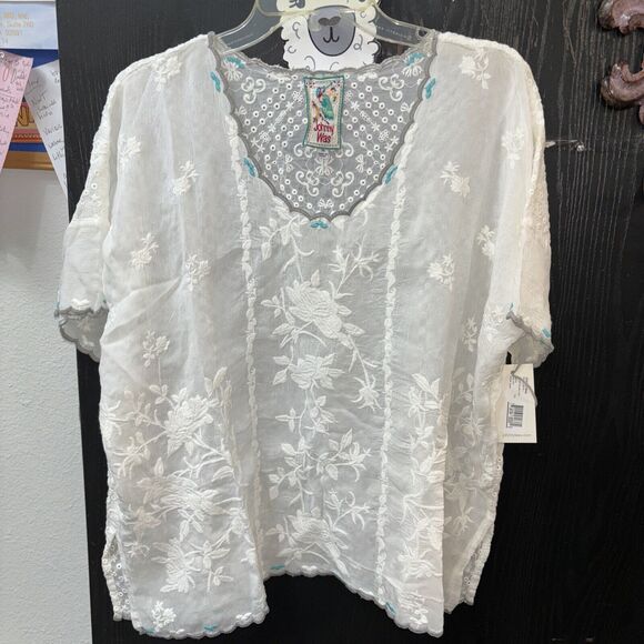 Johnny Was White Embroidered Top  Lillian Dolman XS - Picture 2 of 9